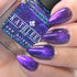 Purple glittery magnetic nails with a bottle of kathleen & co  nail polish.